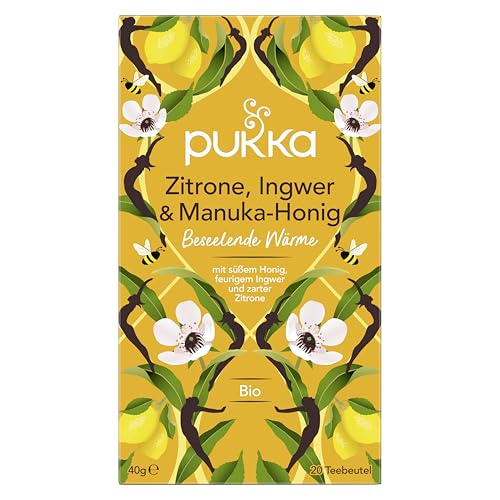Pukka | Bio-Kräutertee „Zitrone, Ingwer & Manuka-Honig” | Zitrone, Ingwer, Honig und Kurkuma |für starke Momente im Alltag | 4er Pack | 80 Teebeutel von Pukka