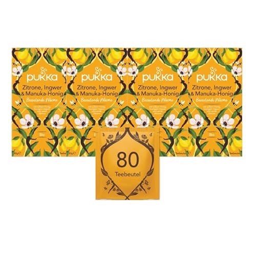 Pukka Tee Set, Bio Kräutertee "Zitrone, Ingwer & Manuka-Honig", Zitrone, Ingwer, Honig und Kurkuma, Für starke Alltagsmomente, 4er Pack, 80 Teebeutel von Pukka
