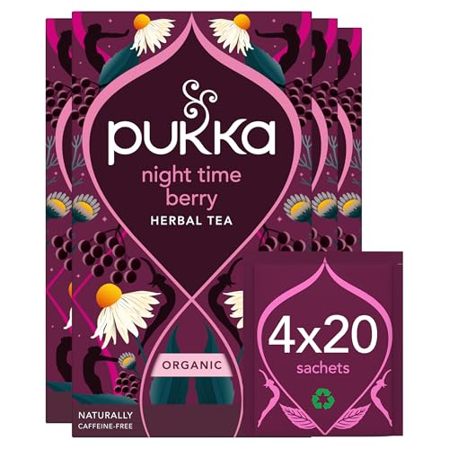 Pukka Tee Set, Bio-Früchte-Kräutertee "Night Time Berry", Kamille, Lavendel, Echinacea, Holunderbeere, Für eine friedliche Abendruhe, 4er Pack, 80 Teebeutel von Pukka