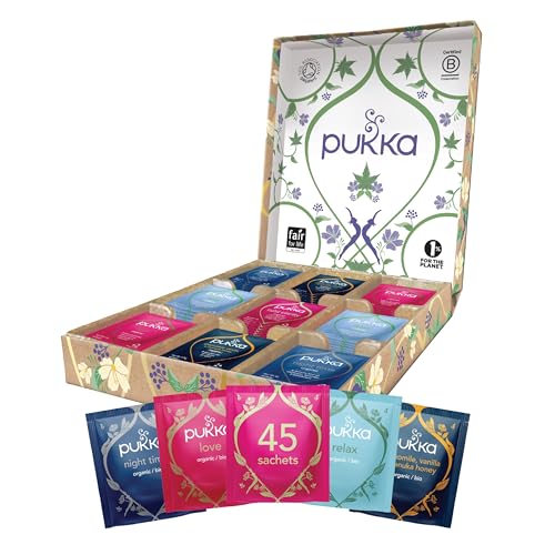 Pukka | Relax Tee Selection Box | Bio | Nachhaltiges Geschenk | Geburtstagsgeschenk | 45 Teesachets | 5 köstliche Tee Sorten | 100 prozent biologische Zutaten von Pukka