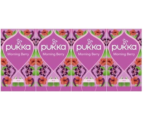 Pukka Tee, Bio-Früchtetee "Morning Berry", Schwarze Johannisbeere, Rooibos, Brombeeren, Ginseng, Für einen aktiven Lebensstil, 4er Pack, 80 Teebeutel von Pukka