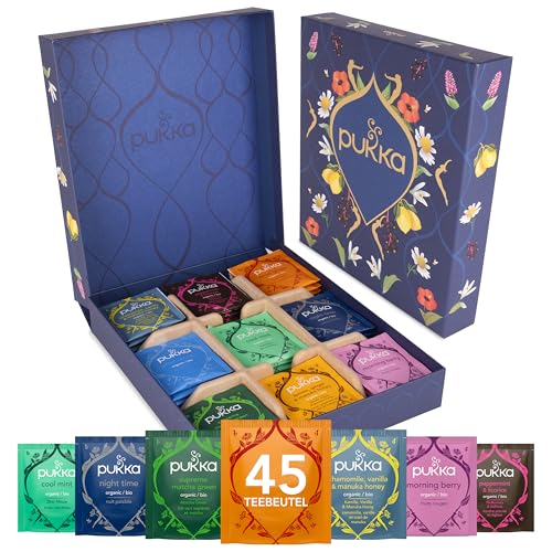 Pukka Tee Geschenkset, Bio Kräutertee, Tee Box, Nachhaltiges Tee Set, Ideal für jeden Anlass, Geschenkidee, 9 Varianten, Muttertag Geschenkset, 45 Teebeutel von Pukka