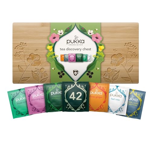 Pukka Tee Geschenkset, Bio Tee Box "Wohlfühlbox", Manuka Honig, Matcha, Aus nachhaltigem Bambus, Tee Set, Geschenkidee, 6 Varianten, Muttertag Geschenkset, 42 Teebeutel von Pukka