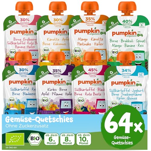Pumpkin Organics 64er Pack QUERBEET Bio Gemüse Quetschies - Quetschie ohne Zuckerzusatz - Babynahrung für Babys ab dem 10. Monat - Vorratspaket (64x100g) von Pumpkin Organics