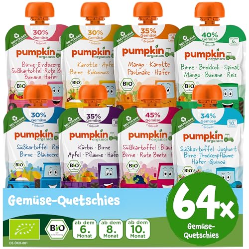 Pumpkin Organics 64er Pack QUERBEET Bio Gemüse Quetschies - Quetschie ohne Zuckerzusatz - Babynahrung für Babys ab dem 10. Monat - Vorratspaket (64x100g) von Pumpkin Organics