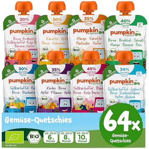 Pumpkin Organics 64er Pack QUERBEET Bio Gemüse-Quetschies - Quetschie ohne Zuckerzusatz - Babynahrung für Babys ab dem 10. Monat - Vorratspaket (64x100g) von Pumpkin Organics