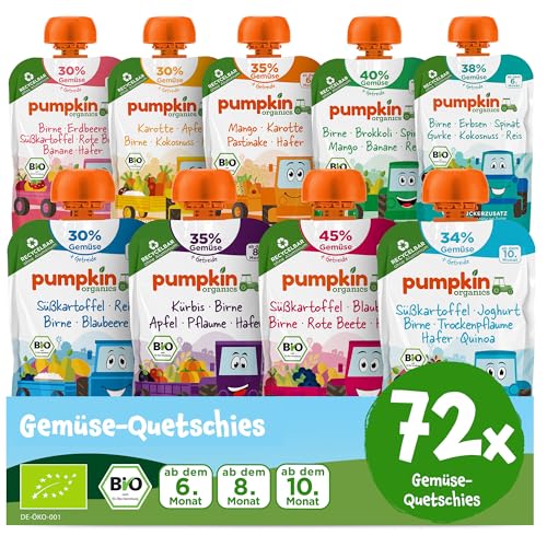 Pumpkin Organics 72er Pack QUERBEET Bio Gemüse-Quetschies - Quetschie ohne Zuckerzusatz - Babynahrung für Babys ab dem 10. Monat - Vorratspaket (72x100g) von Pumpkin Organics