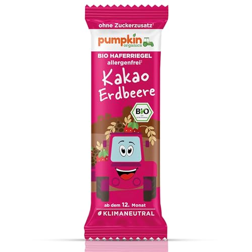 Pumpkin Organics Bio Haferriegel Kakao Erdbeere (20g) Haferriegel ohne Zuckerzusatz¹ ab dem 12. Monat - allergenfreie² und glutenfreie³ Baby- und Kindersnacks von Pumpkin Organics