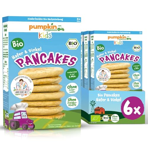Pumpkin Organics Bio Pancakes Hafer & Dinkel (6er Pack) - Backmischung für Kinder (3+ Jahre) und Erwachsene zur schnellen Zubereitung - Backset ohne Zusatzstoffe für Pancakes, Waffeln und Blinis von Pumpkin Organics