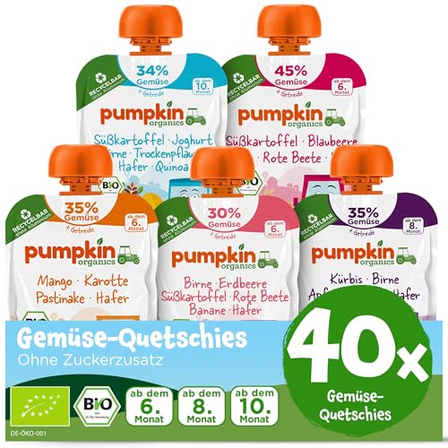 Pumpkin Organics 40er Pack QUERBEET Bio Gemüse Quetschies - Quetschie ohne Zuckerzusatz - Babynahrung für Babys ab dem 10. Monat - vegetarisch (40x100g) von Pumpkin Organics