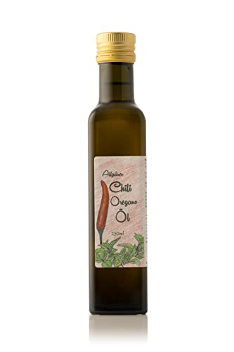 Chili-Oregano Öl aus dem Allgäu - 250ml Olivenöl mit Chilies und Oregano - scharfes Öl zum Verfeinern von Puntzelhof Allgäuer Delikatessen