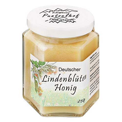 Deutscher Lindenblüten-Honig cremig | 250g Seltener Lindenhonig Unbehandelt, kaltgeschleudert | Garantiert aus Deutschland von Puntzelhof Allgäuer Delikatessen