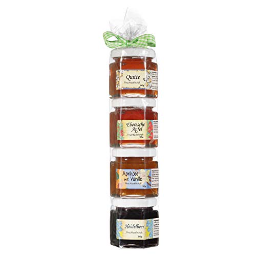 Fruchtaufstriche Geschenkrolle - Konfitüre Fruchtaufstrich Geschenk Set aus dem Allgäu - 4 x 50g Hausgemachter Fruchtaufstrich - Geschenk für Fruchtaufstrich Liebhaber von Puntzelhof Allgäuer Delikatessen