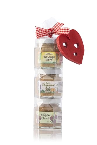 Senf Geschenkrolle - Feinkost Senf Geschenkset aus dem Allgäu - 3x50ml Delikatesse Senf in Geschenkverpackung von Puntzelhof Allgäuer Delikatessen