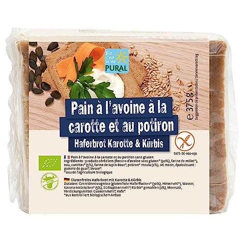 PURAL Haferbrot mit Karotte & Kürbis, glutenfrei, vegan, bio, 375g (12er Pack) von Pural