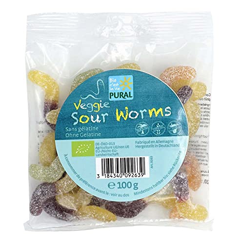 Pural Fruchtgummi - Veggie Sour Worms, 100g von Pural
