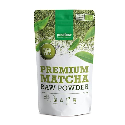 Premium Matcha Tee 100%, 75 g. Bio Grün-tee-pulver aus Japan. Zum Hinzufügen zu Ihren Getränken oder Rezepten. Konzentration, Energie, beschleunigt den Stoffwechsel und das Immunsystem. Purasana von Purasana