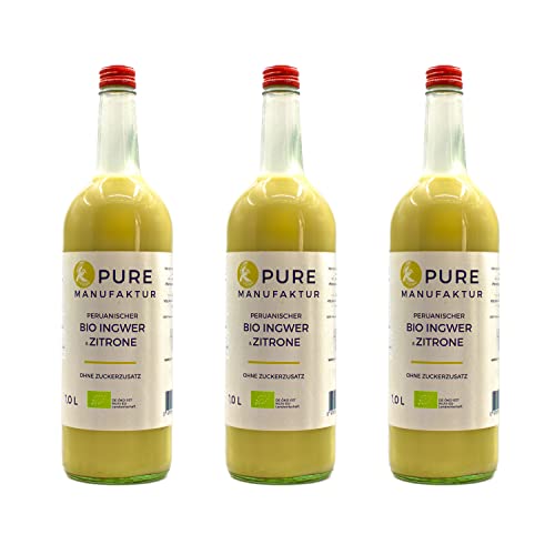 Pure Ginger – hochwertiger peruanische Bio-Ingwer mit Zitrone ohne Zucker und künstliche Zusatzstoffe 100% Bio (DE-ÖKO-005), 3x1000ml von Pure Ginger