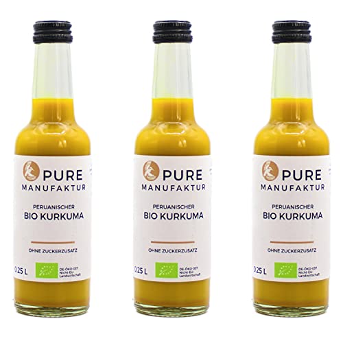 Pure Kurkuma – hochwertiger peruanischer Bio-Kurkuma Intensivextrakt ohne Zucker und künstliche Zusatzstoffe 100% Bio (DE-ÖKO-005), 3 x 250 ml von Pure Ginger