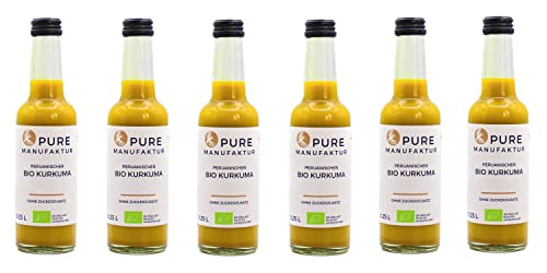Pure Kurkuma – hochwertiger peruanischer Bio-Kurkuma Intensivextrakt ohne Zucker und künstliche Zusatzstoffe (6 x 250 ml) von Pure Ginger