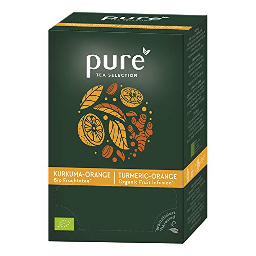 Pure Tea Bio-Früchtetee Kurkuma Orange 25 x 3,5g Teebeutel aus Maisstärke gewebt und industriell kompostierbar 100 % Bio-zertifiziert von Pure Tea