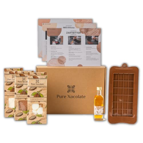 Pure Xocolate DIY-Schoko-Kit - Set zum Schokolade selber machen - Vegane, laktosefreie Alternative - Schokoladen-Geschenkideen für Kinder, Frauen & Männer - inkl. Silikonform und Rezepten von Pure Xocolate