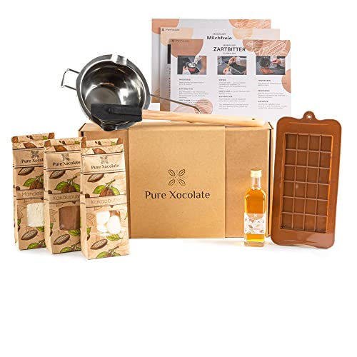 Pure Xocolate DIY-Schokolade - Premium-Set zum selber machen - Vegane, gluten- und laktosefrei - Schokoladen-Geschenkideen - inkl. Silikonform, Schmelzschale und Rezepten von Pure Xocolate