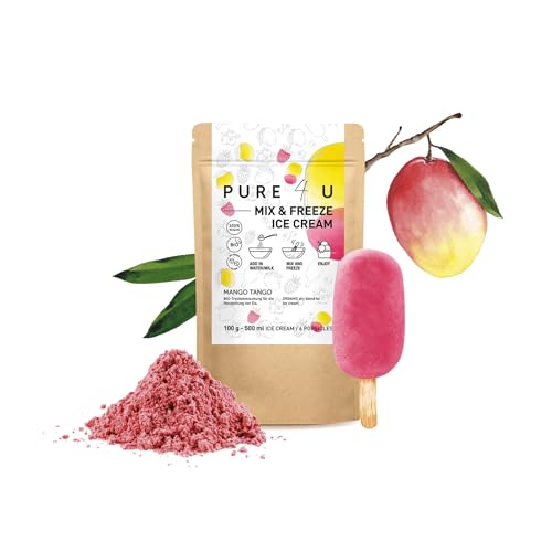 Pure4u Bio Mango - Himbeereis Trockenmischung; Mix & Freeze Mango Tango für 500 ml Eis oder 6 Eis am Stiel von Pure4u