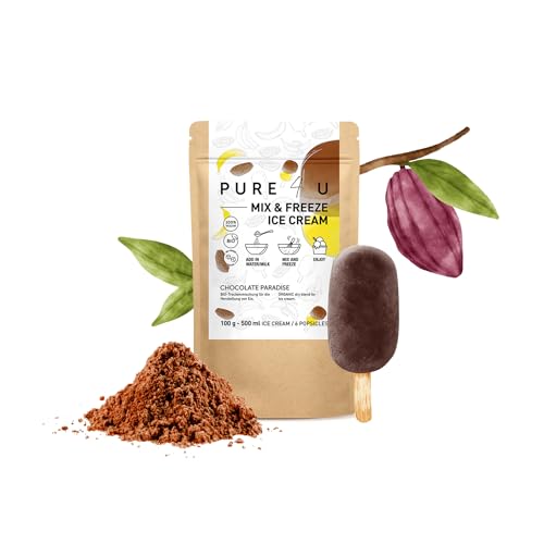 PURE4U BIO Mix&Freeze Schokoladeneis Pulver | Ohne Zuckerzusatz oder jegliche Zusatzstoffe | Kinderleichte Zubereitung ohne Eismaschine | für 500 ml Eis oder 6 Eis am Stiel von Pure4u