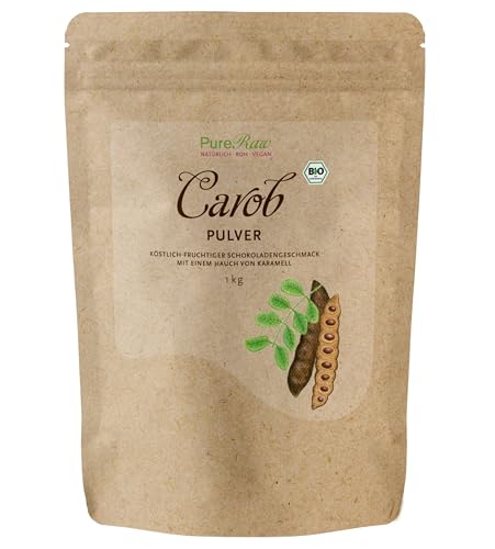 Carob-Pulver Bio Vegan Carobpulver - Kakao-Ersatz für Trinkschokolade ohne Zucker Koffeinfrei Fettarm - Natürlich Süß Ballaststoffreich Mineralien - Johannisbrotbaum Karob | PureRaw 1kg von PureRaw