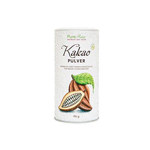 Kakaopulver (Bio Vegan) Reiner Kakao aus Ghana Trinkschokolade Kakao Ohne Zucker Backkakao - Besonders Mild, Säurearm, Stark Entölt - Theobroma Cocoa Organic Cacao Powder | PureRaw 180g von PureRaw