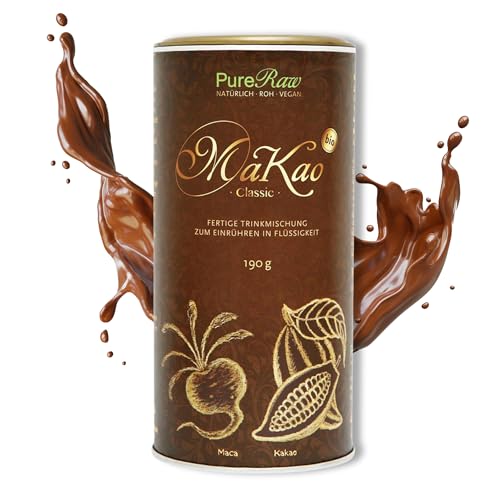 MaKao Classic Kakao Maca Lucuma Carob (Bio Roh Vegan) Trinkschokolade ohne Zucker Kaffeeersatz Heiße Schokolade Schokomilch Superfood Getränkepulver - Hot Chocolate Cacao Drink Powder | PureRaw 190g von PureRaw