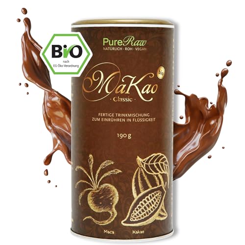 MaKao Classic Kakao Maca Lucuma Carob (Bio Roh Vegan) Trinkschokolade ohne Zucker Kaffeeersatz Heiße Schokolade Schokomilch Superfood Getränkepulver - Hot Chocolate Cacao Drink Powder | PureRaw 190g von PureRaw