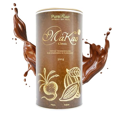 MaKao Classic Kakao Maca Lucuma Carob (Bio Roh Vegan) Trinkschokolade ohne Zucker Kaffeeersatz Heiße Schokolade Schokomilch Superfood Getränkepulver - Hot Chocolate Cacao Drink Powder | PureRaw 500g von PureRaw