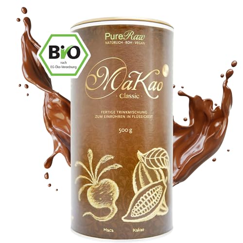 MaKao Classic Kakao Maca Lucuma Carob (Bio Roh Vegan) Trinkschokolade ohne Zucker Kaffeeersatz Heiße Schokolade Schokomilch Superfood Getränkepulver - Hot Chocolate Cacao Drink Powder | PureRaw 500g von PureRaw