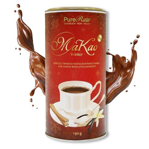 MaKao Winter Kakao Zimt Maca Lucuma Carob (Bio Roh Vegan) Trinkschokolade ohne Zucker Heiße Schokolade Weihnachten Getränk Weihnachtsdrink Superfood Hot Chocolate Cacao Drink Powder | PureRaw 190g von PureRaw
