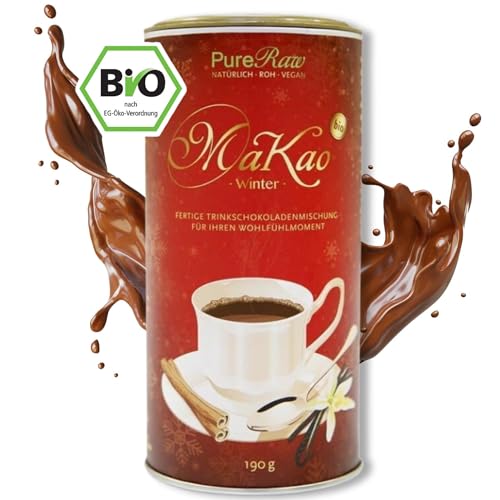 MaKao Winter Kakao Zimt Maca Lucuma Carob (Bio Roh Vegan) Trinkschokolade ohne Zucker Heiße Schokolade Weihnachten Getränk Weihnachtsdrink Superfood Hot Chocolate Cacao Drink Powder | PureRaw 190g von PureRaw