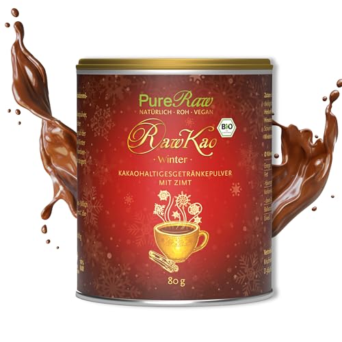 MaKao Winter Kakao Zimt Maca Lucuma Carob (Bio Roh Vegan) Trinkschokolade ohne Zucker Heiße Schokolade Weihnachten Getränk Weihnachtsdrink Superfood Hot Chocolate Cacao Drink Powder | PureRaw 80g von PureRaw