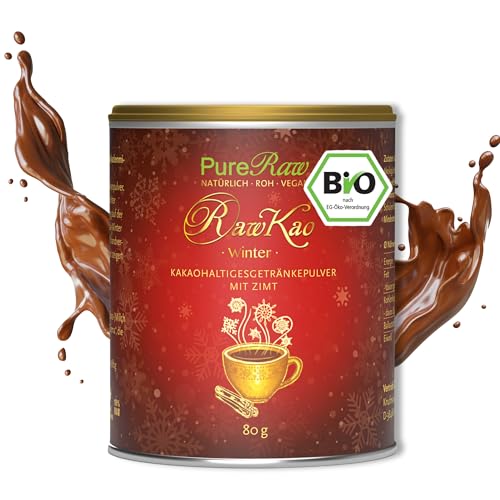 MaKao Winter Kakao Zimt Maca Lucuma Carob (Bio Roh Vegan) Trinkschokolade ohne Zucker Heiße Schokolade Weihnachten Getränk Weihnachtsdrink Superfood Hot Chocolate Cacao Drink Powder | PureRaw 80g von PureRaw