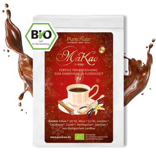 MaKao Winter Kakao Zimt Maca Lucuma Carob (Bio Roh Vegan) Trinkschokolade ohne Zucker Heiße Schokolade Weihnachten Getränk Weihnachtsdrink Superfood Hot Chocolate Cacao Drink Powder | PureRaw 8g von PureRaw