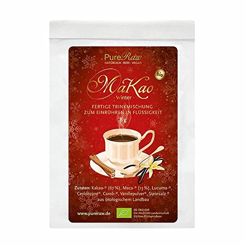 MaKao Winter Kakao Zimt Maca Lucuma Carob (Bio Roh Vegan) Trinkschokolade ohne Zucker Heiße Schokolade Weihnachten Getränk Weihnachtsdrink Superfood Hot Chocolate Cacao Drink Powder | PureRaw 8g von PureRaw