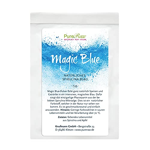 Magic Blue Spirulina-Pulver Blau Natürliche Lebensmittelfarbe (Roh Vegan) Dunkelblau bis Pastell Hellblau - Puderfarbe für Lebensmittel mit Algen-Phycocyanin - Natural Food Coloring | PureRaw 5g von PureRaw