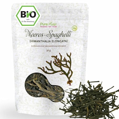 Meeresspaghetti Algen-Nudeln Bio Atlantik Premiumqualität (Glutenfrei Roh Vegan Paleo) Algennudeln Mild-Würziger Riementang Braunalge - Organic Raw Sea Spaghetti Dried Seaweed Noodles | PureRaw 30g von PureRaw