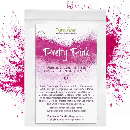 Pretty Pink Natürliche Lebensmittelfarbe Pulver Rosa (Roh Vegan) Pastell Rose bis Intensiv Rosa-Rot - Essbare Farbe für Lebensmittel aus Früchten und Gemüse - Natural Food Coloring | PureRaw 5g von PureRaw