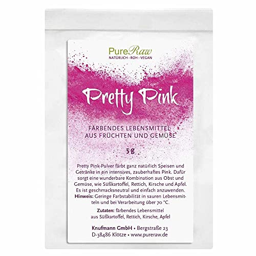 Pretty Pink Natürliche Lebensmittelfarbe Pulver Rosa (Roh Vegan) Pastell Rose bis Intensiv Rosa-Rot - Essbare Farbe für Lebensmittel aus Früchten und Gemüse - Natural Food Coloring | PureRaw 5g von PureRaw