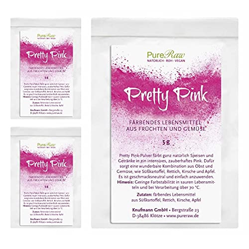 Pretty Pink Natürliche Lebensmittelfarbe Pulver Rosa (Roh Vegan) Pastell Rose bis Intensiv Rosa-Rot - Natural Food Color | PureRaw 15g (=3x 5g) von PureRaw