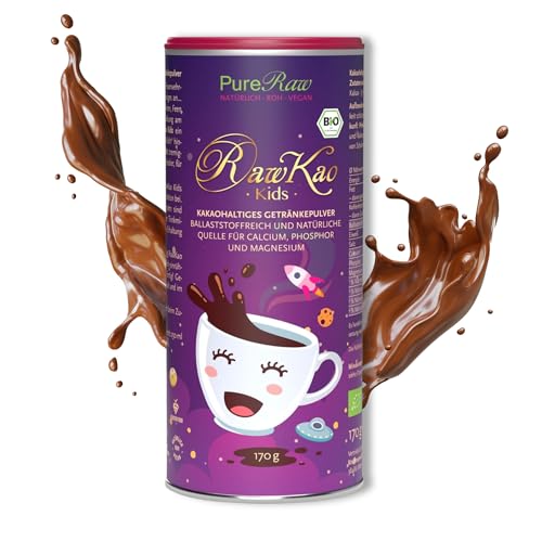 RawKao Kids Trinkschokolade ohne Zucker mit Carob Kakao Yacon Lucuma Maca (Bio Roh Vegan) Heiße Schokolade Schokomilch Superfood Getränkepulver - Cocoa Powder Cacao Drink Mix | PureRaw 170g von PureRaw