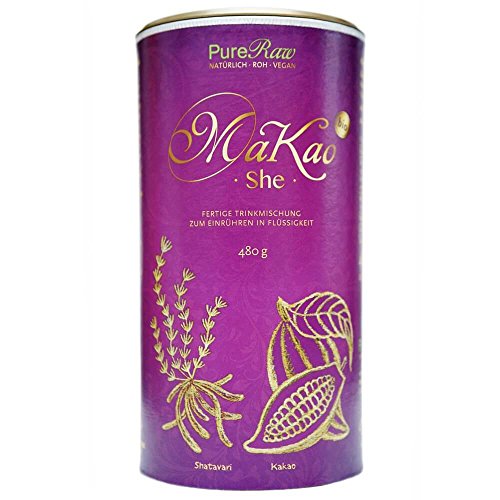 RawKao She Shatavari Trinkschokolade ohne Zucker (Bio Roh Vegan) Moon Milk Getränkepulver Heiße Schokolade Kaffeeersatz Kakao Pulver Energy Drink für Frauen - Cacao Drink Powder | PureRaw 480g von PureRaw