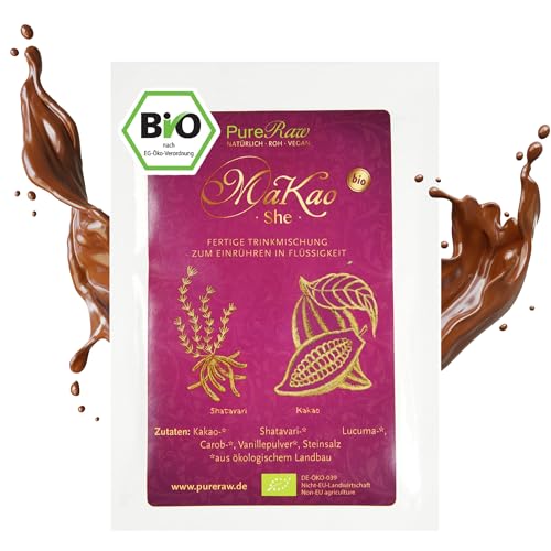 RawKao She Shatavari Trinkschokolade ohne Zucker (Bio Roh Vegan) Moon Milk Getränkepulver Heiße Schokolade Kaffeeersatz Kakao Pulver Energy Drink für Frauen - Cacao Drink Powder | PureRaw 8g von PureRaw