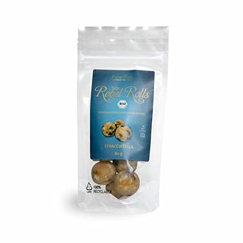 Rebel Rolls Stracciatella Kugeln (Bio Roh Vegan Glutenfrei) Mandel-Cashew Balls mit Criollo-Kakao-Nibs, Zuckerfreie Glutenfreie Süssigkeiten Snacks Pralinen - Raw Organic Energy Balls | PureRaw 80g von PureRaw